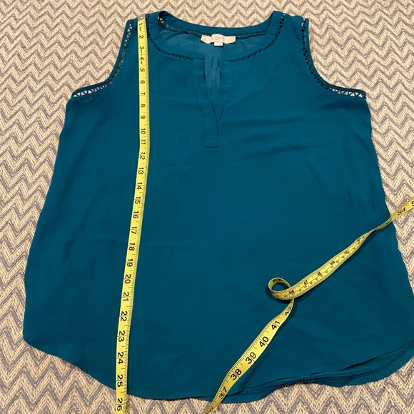 LOFT Teal Sleeveless V-Neck Blouse with Trim – Size Small - Picture 9 of 10